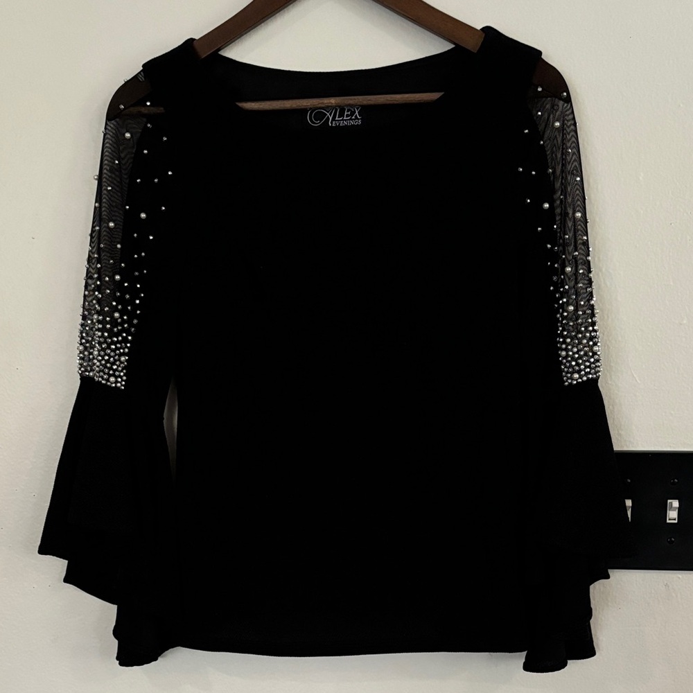 Alex Evenings Black Top with Silver Embellishments